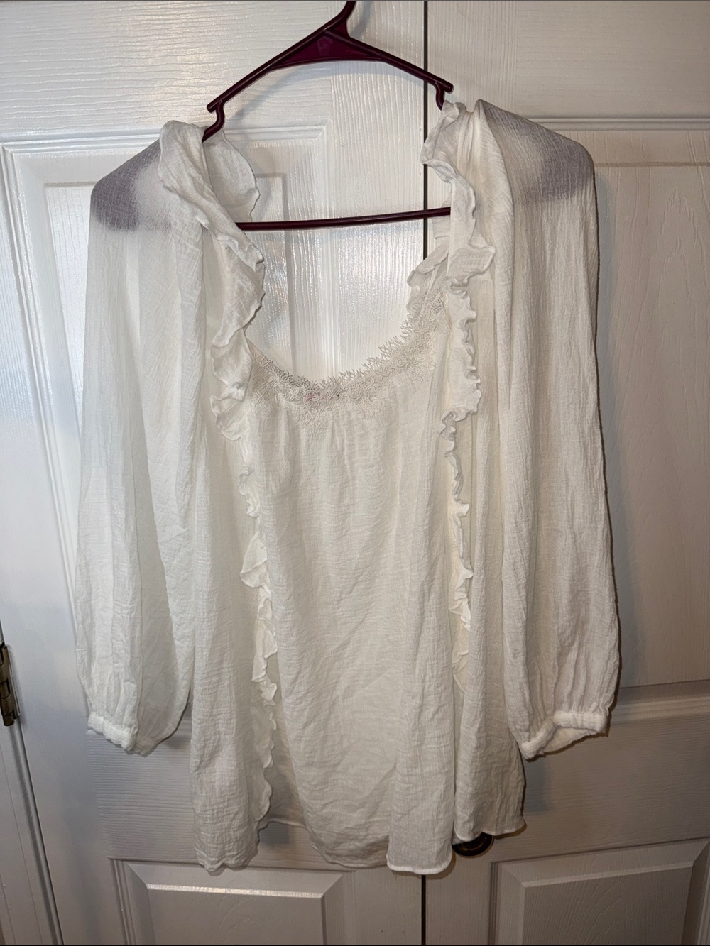 Women's White Ruffled Peasant Blouse
